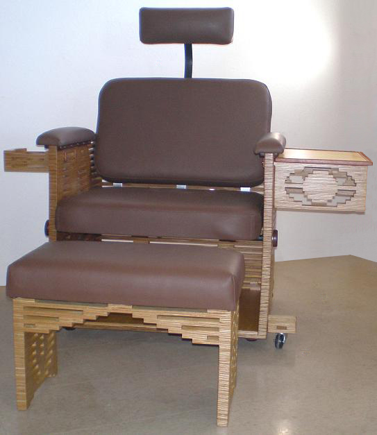 Front of the Ogden Foot Rest & Chair with Head Rest, Side Table, and Cupholder Accessories