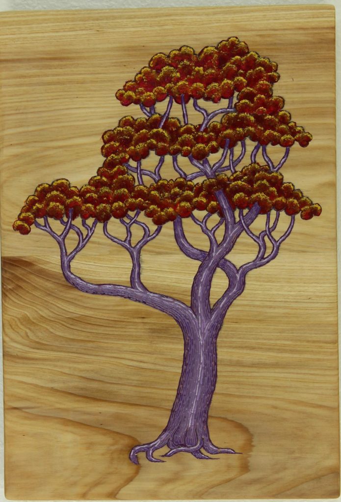 Tree #12: Lacquer on Cypress, 14 1/2″ x 10″