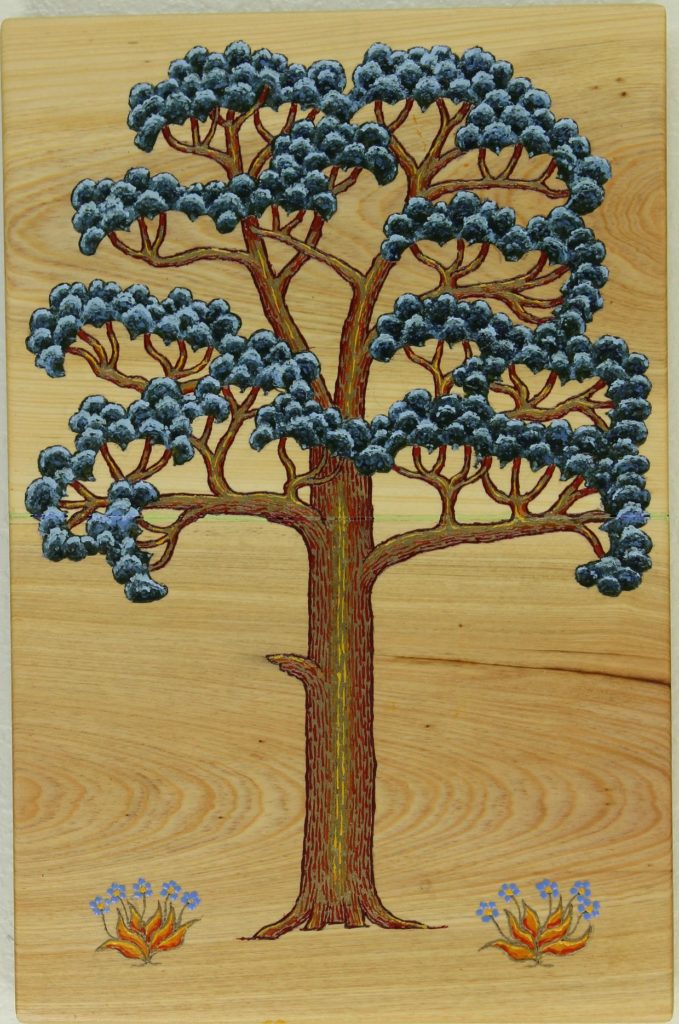 Tree #13: Lacquer on Cypress, 14 1/2″ x 10″