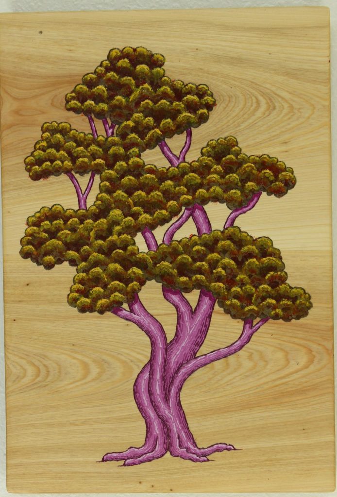 Tree #14: Lacquer on Cypress, 14 1/2″ x 10″