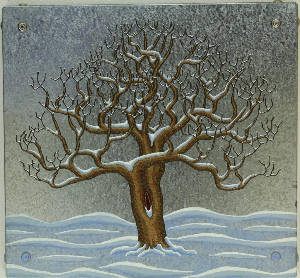 Tree #29: Lacquer on Galvanized Steel, 15" x 16"