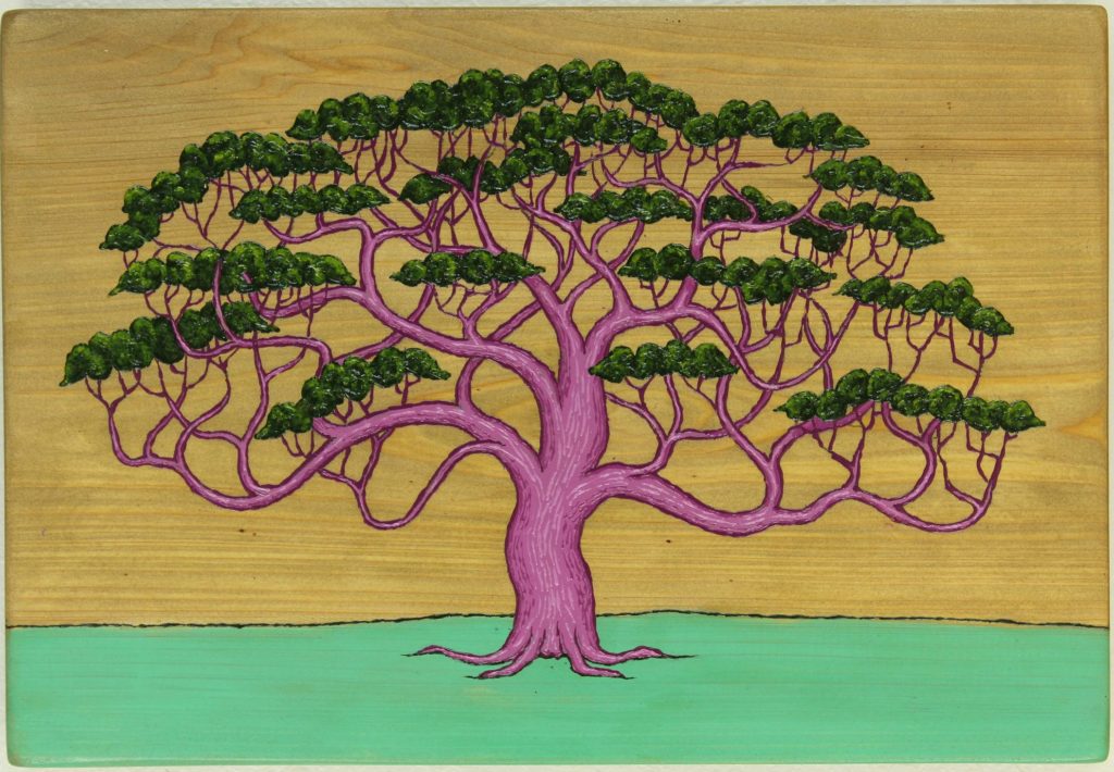 Tree #4: Lacquer on Oiled Cypress, 11 1/2″ x 16 1/2"